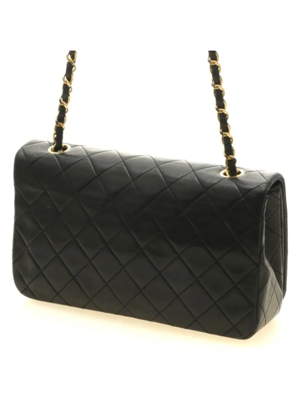 Chanel Quilted 23 Turnlock Full Flap Chain Shoulder Bag Black Gold Lambskin